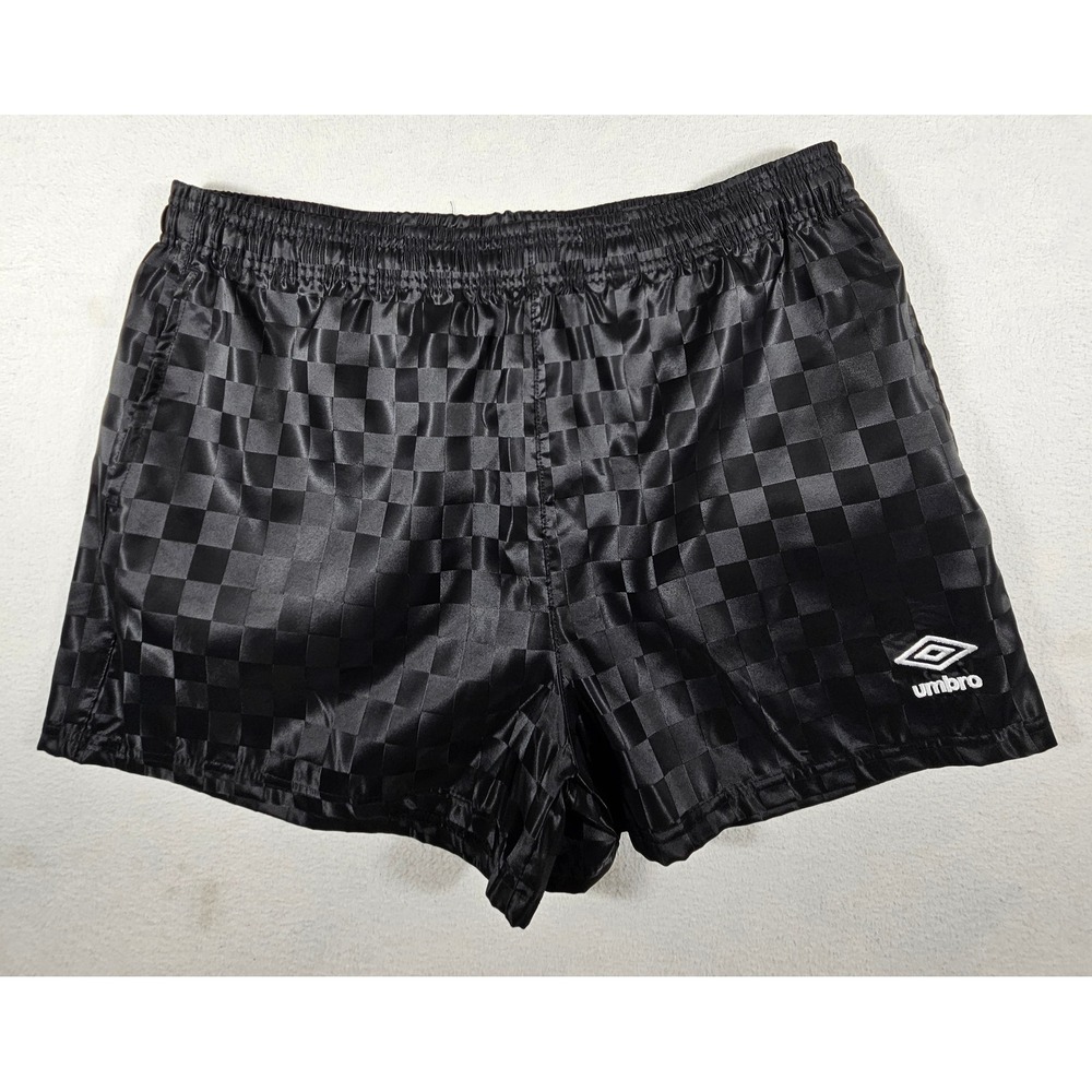 Umbro Black Checkerboard Soccer Shorts Mens Large UMBR325A Satin Athletic